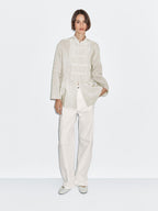 Striped oversize blouse with stand collar