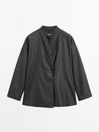 Knickerbocker yarn effect wool blend shirt with horn button detail