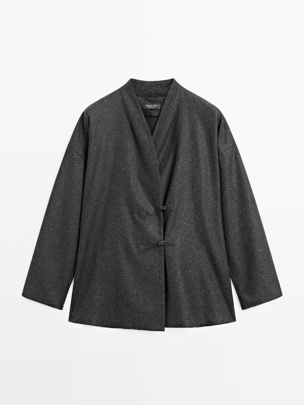 Knickerbocker yarn effect wool blend shirt with horn button detail