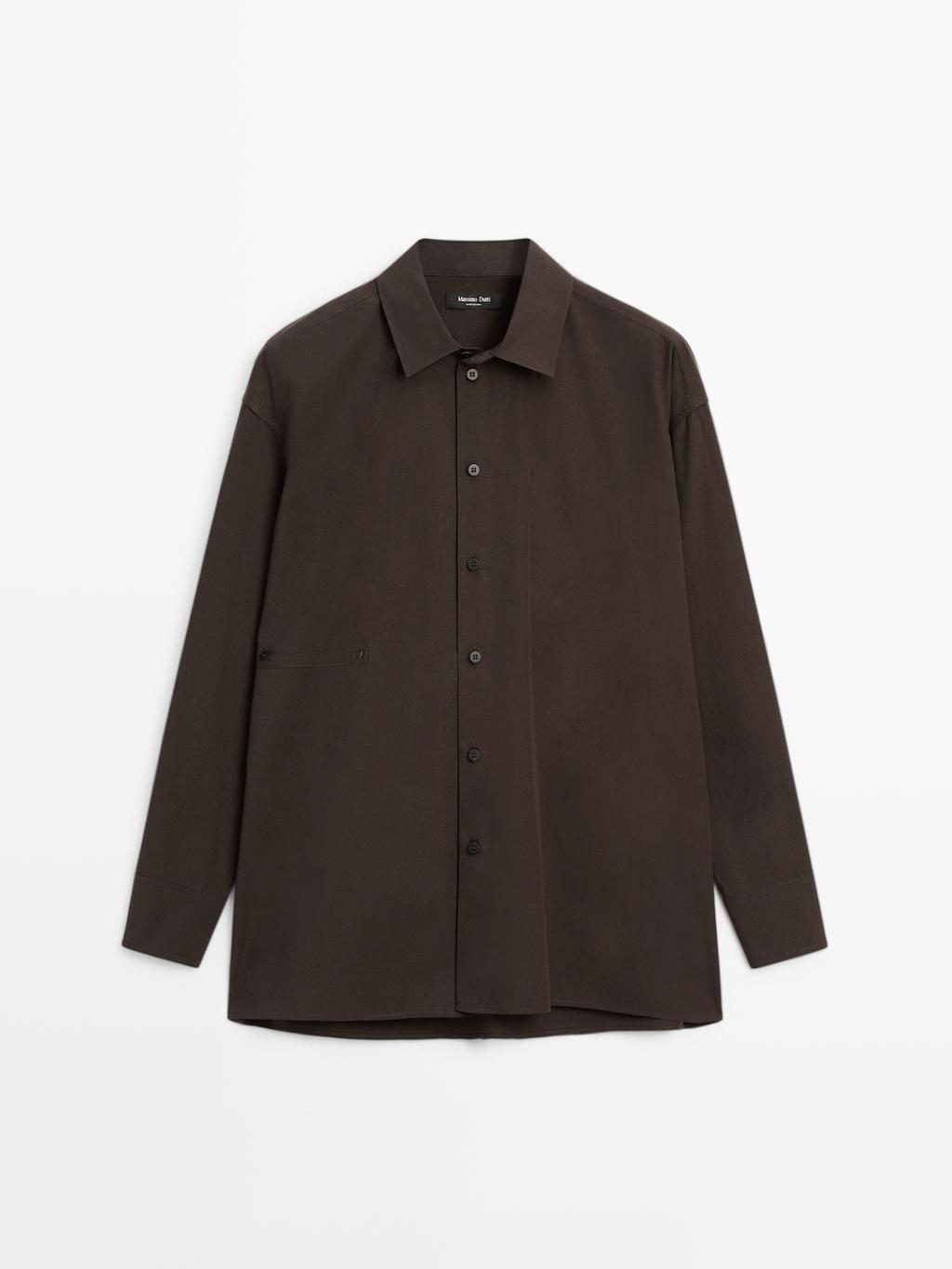 Asymmetric button-up poplin shirt