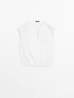 Poplin cotton blouse with elasticated detail