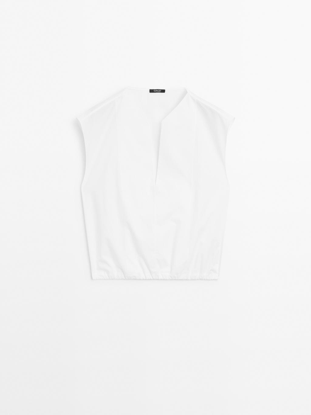 Poplin cotton blouse with elasticated detail