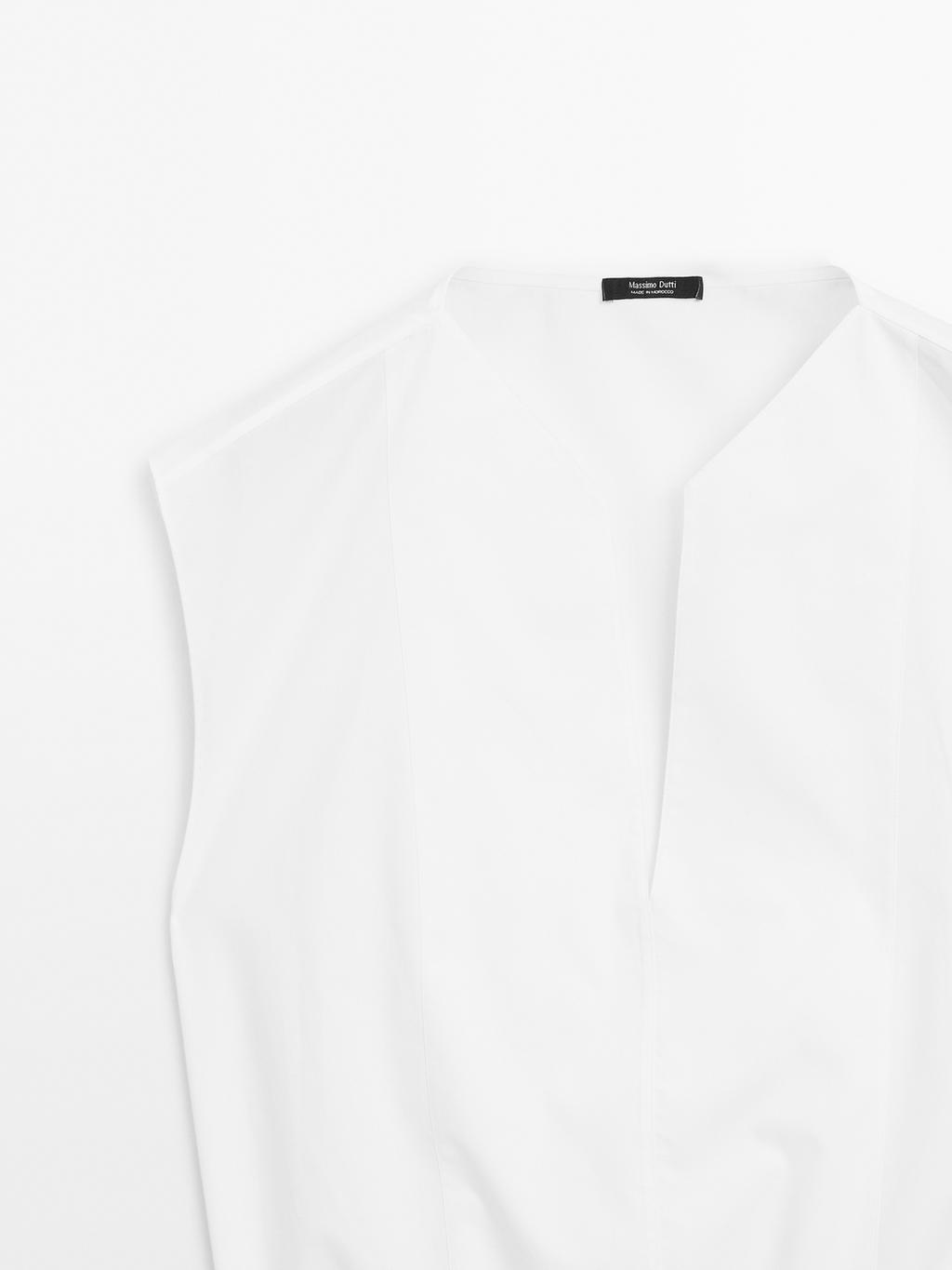 Poplin cotton blouse with elasticated detail