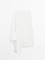 Asymmetric denim midi skirt