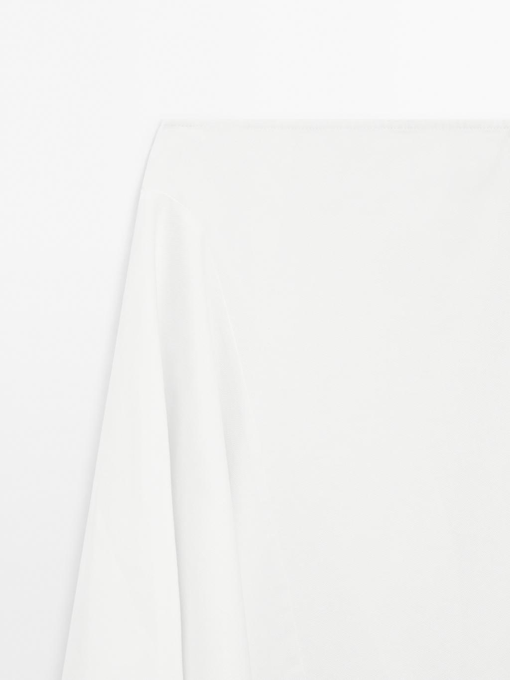 Asymmetric denim midi skirt