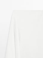 Asymmetric denim midi skirt