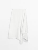 Asymmetric denim midi skirt