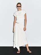 Asymmetric denim midi skirt