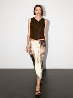 Printed satin midi skirt