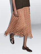 Long flowing skirt with checked detail