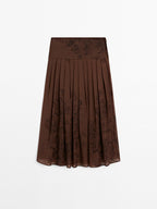 Flared floral print midi skirt