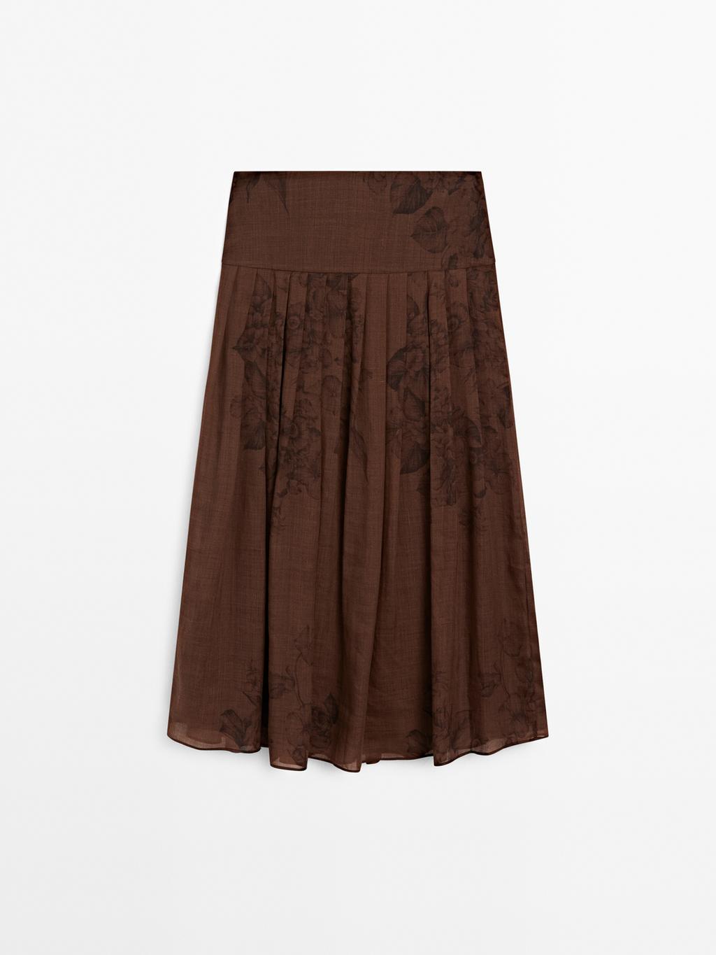 Flared floral print midi skirt