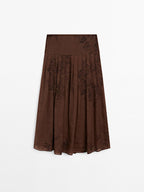 Flared floral print midi skirt