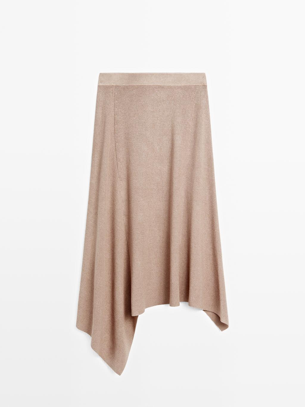 Asymmetric knit midi skirt
