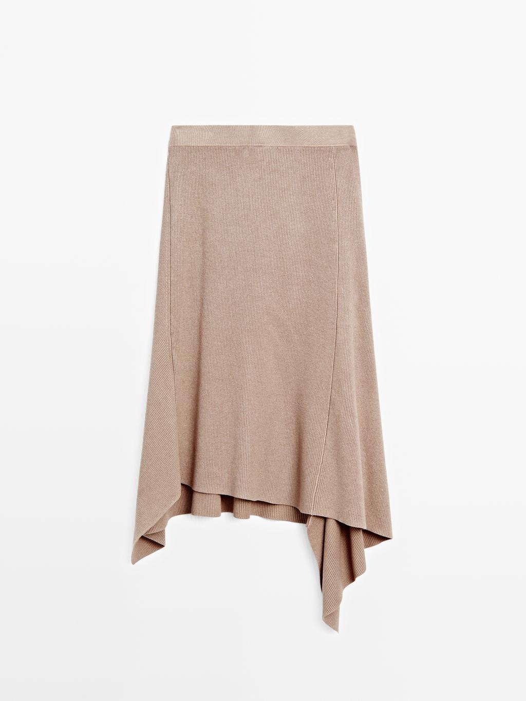 Asymmetric knit midi skirt