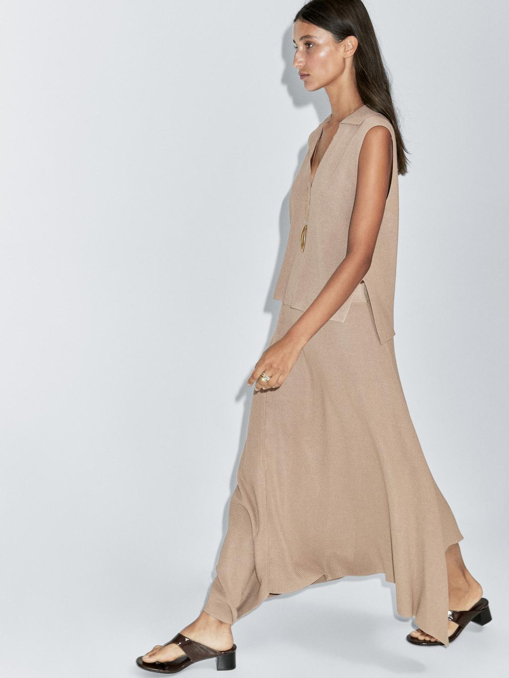 Asymmetric knit midi skirt