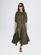 Flared midi skirt with sash belt