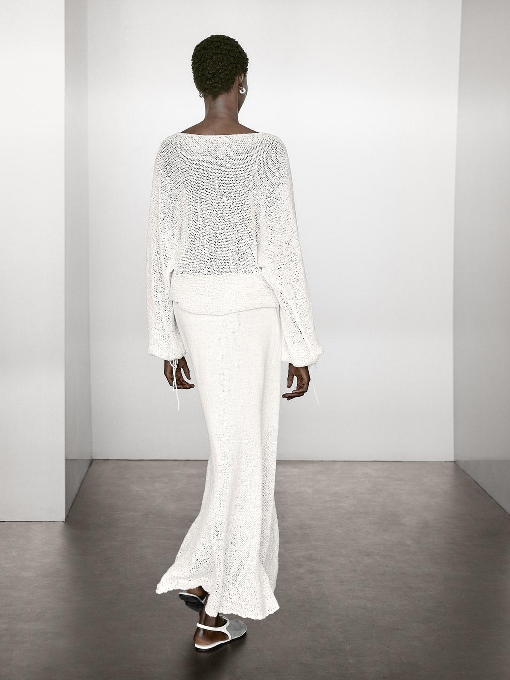 Cotton blend knit midi skirt