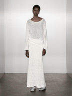 Cotton blend knit midi skirt