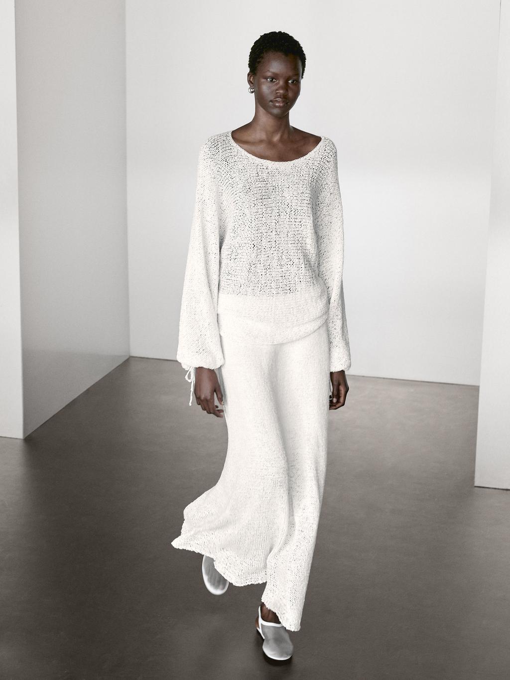 Cotton blend knit midi skirt