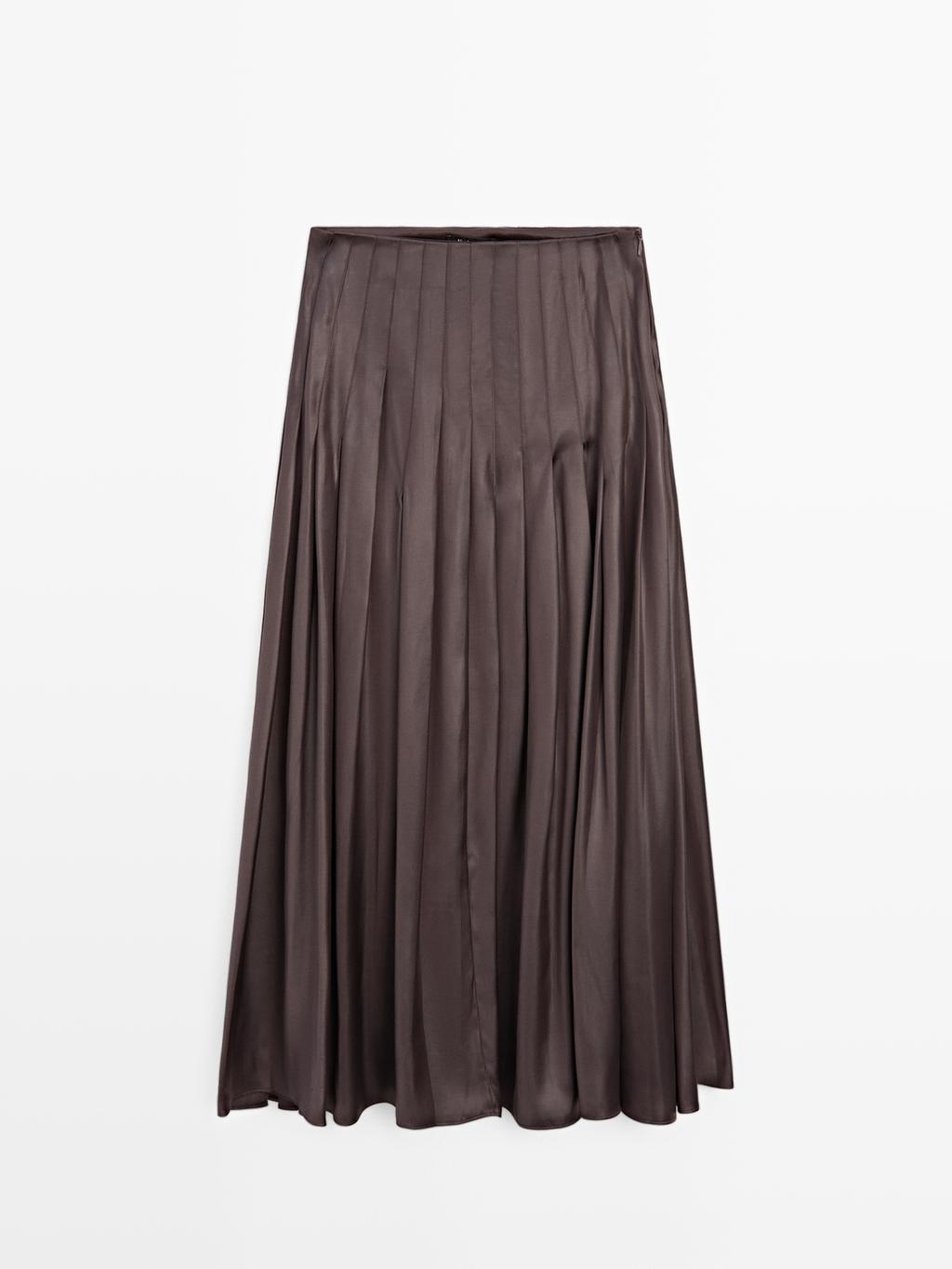 Pintuck midi skirt with waxed finish