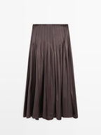 Pintuck midi skirt with waxed finish