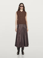 Pintuck midi skirt with waxed finish