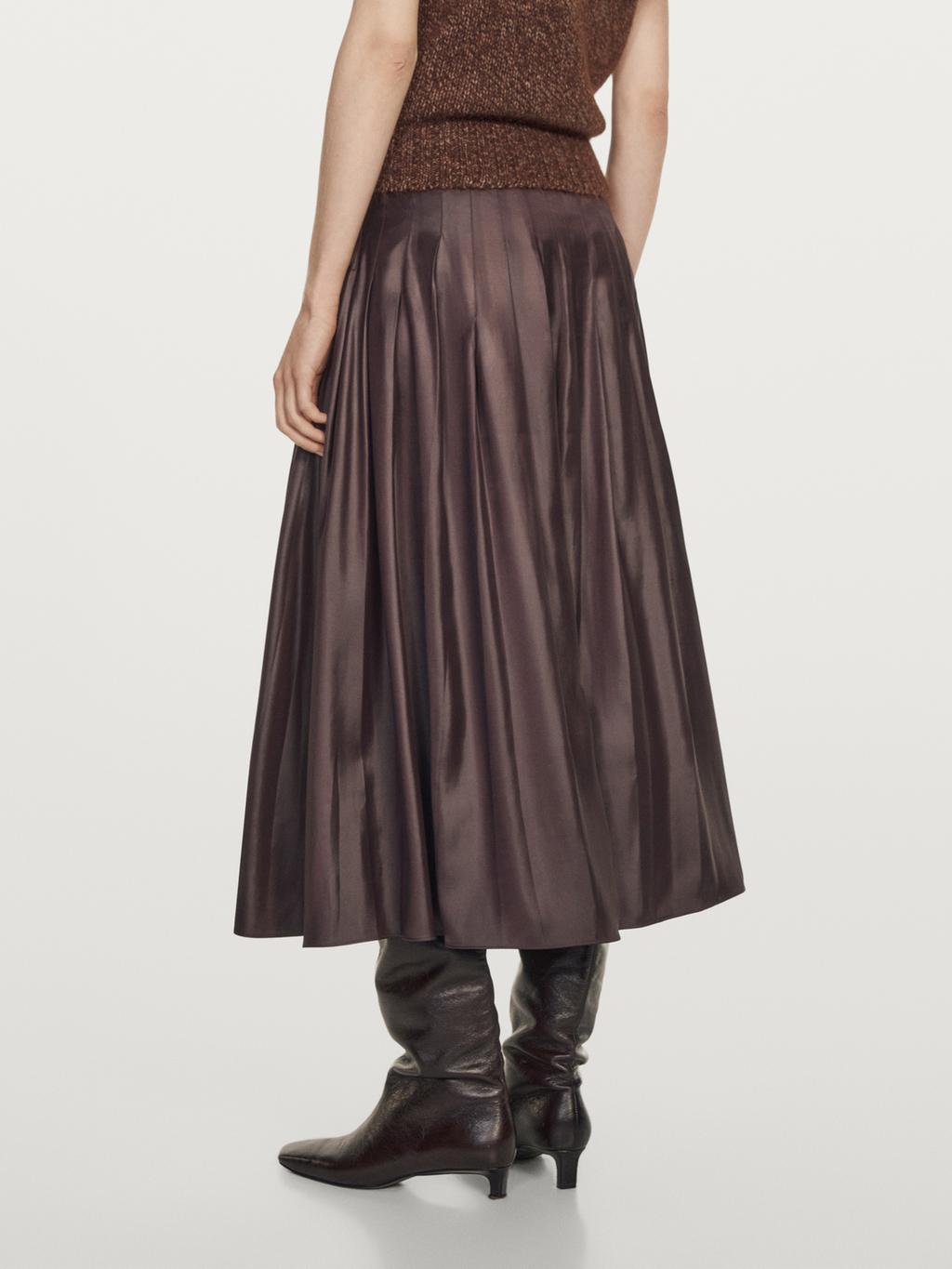 Pintuck midi skirt with waxed finish