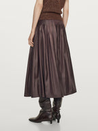 Pintuck midi skirt with waxed finish