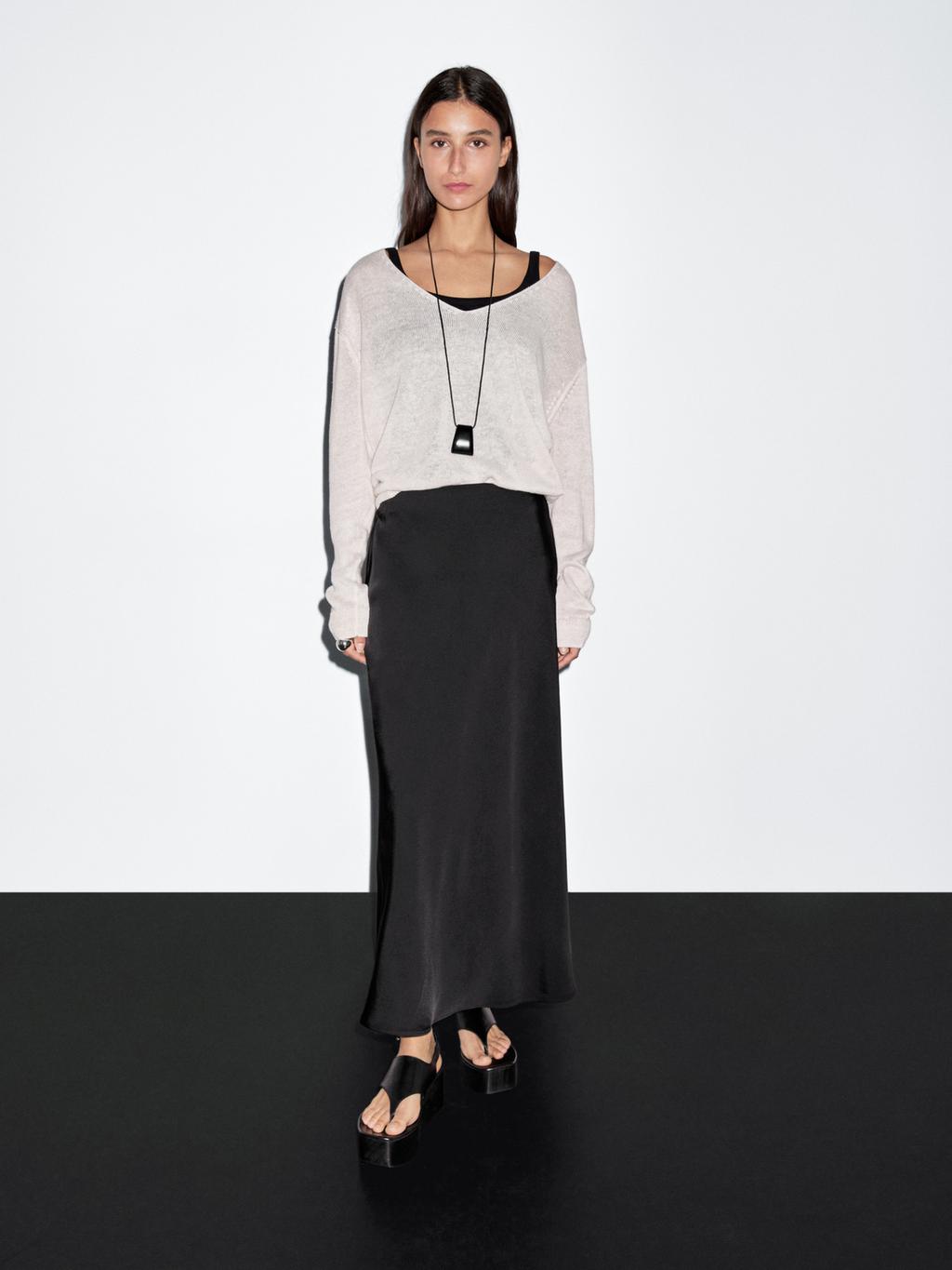 Flowing satin midi skirt