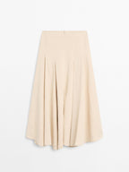Flounce linen blend midi skirt