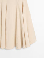 Flounce linen blend midi skirt