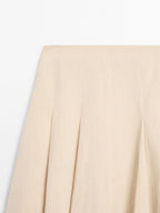 Flounce linen blend midi skirt