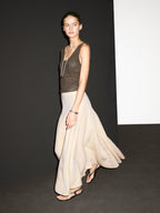 Flounce linen blend midi skirt