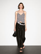 Long linen blend skort