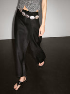 Long linen blend skort