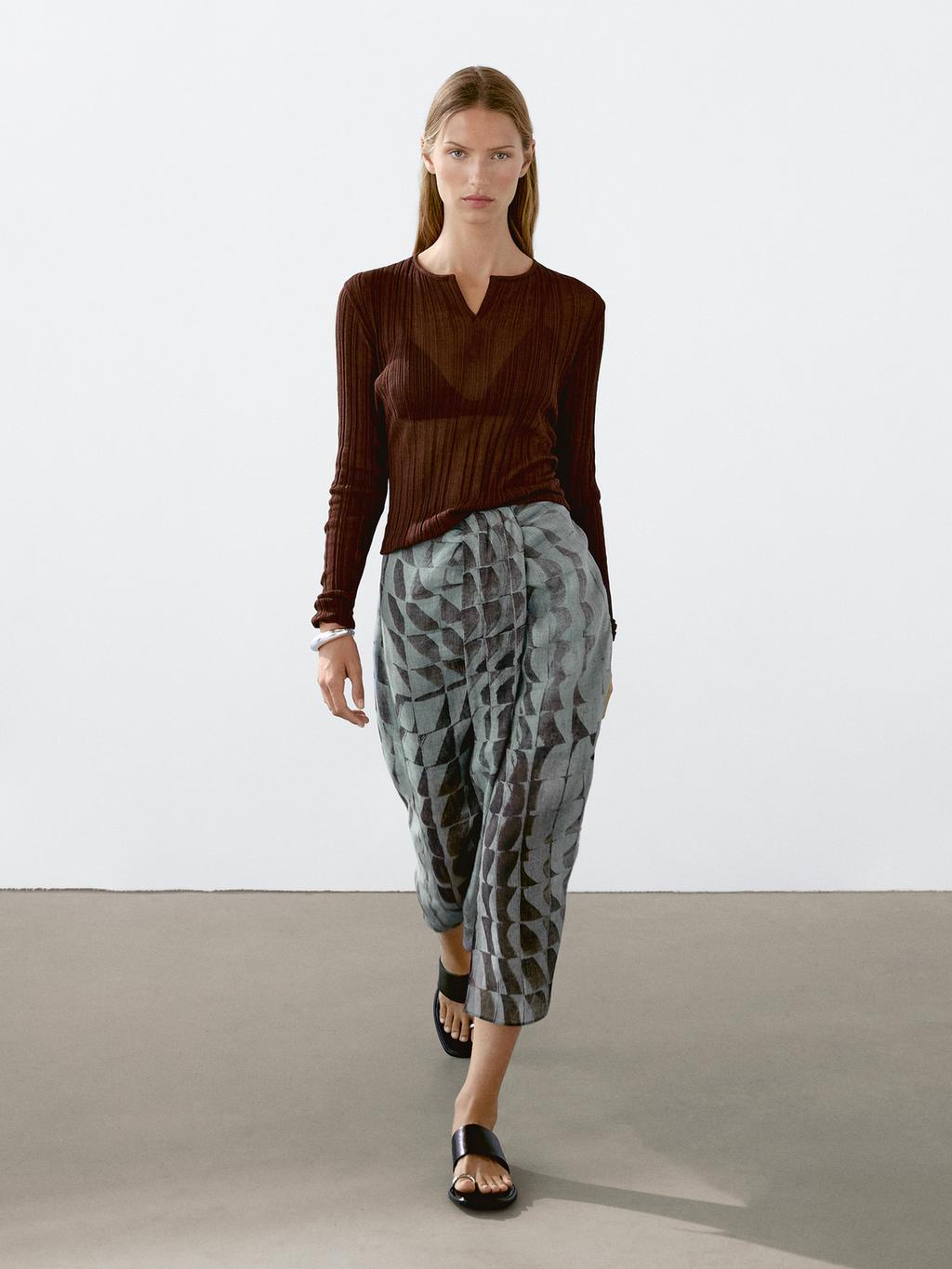 Printed midi skirt with gathered detail