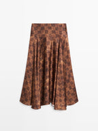 Chequered print midi skirt