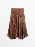 Chequered print midi skirt