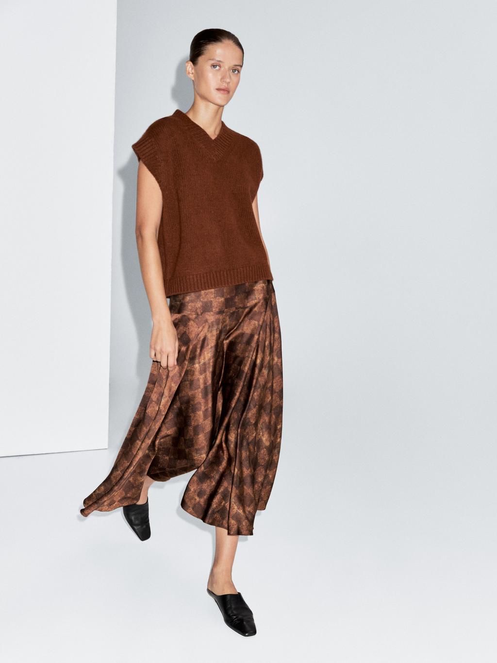 Chequered print midi skirt