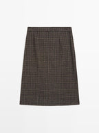 100% wool check midi skirt