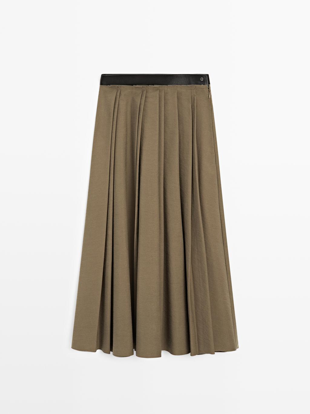 Pleated midi skirt with waist detail
