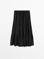 Long flared skirt with gathered detail