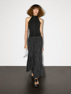 Long flared skirt with gathered detail