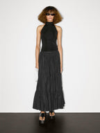 Long flared skirt with gathered detail