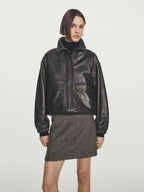 Alpaca and felt texture blend melange short skirt