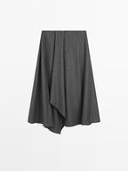 Flared wool blend midi skirt with pleat