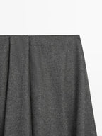 Flared wool blend midi skirt with pleat
