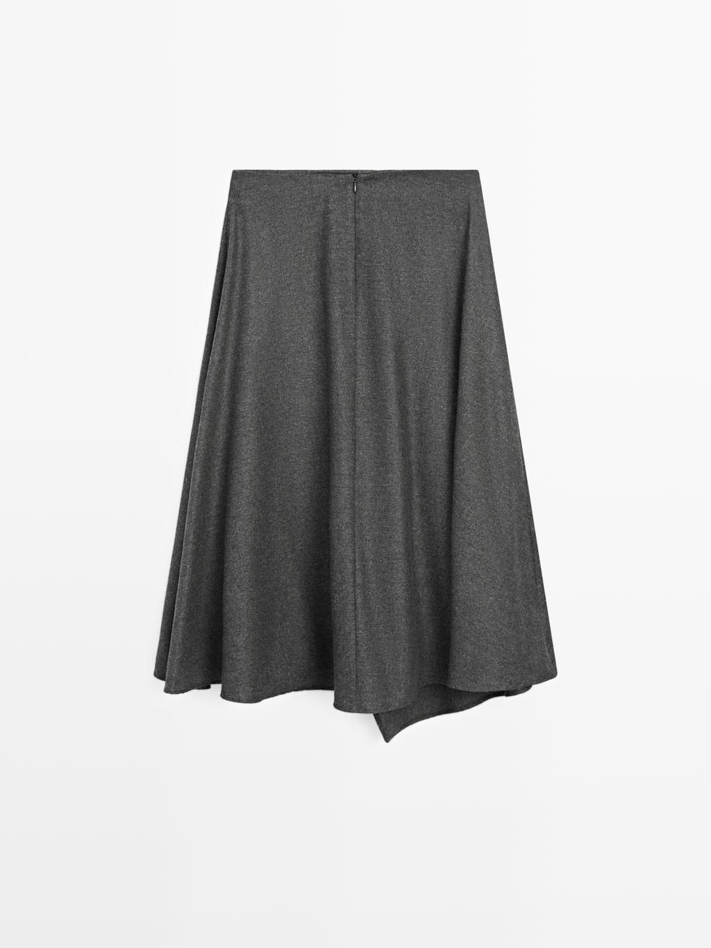 Flared wool blend midi skirt with pleat