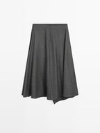 Flared wool blend midi skirt with pleat